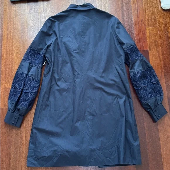 NWT LELA ROSE Poplin Lace Inset Shirt Dress Navy - Picture 8 of 8